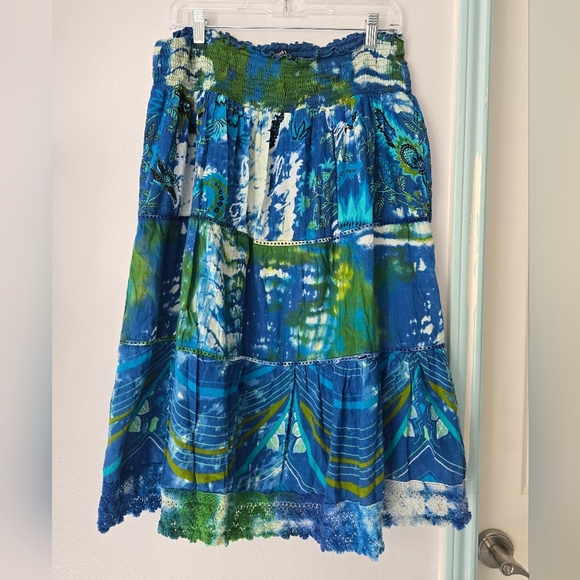 Chaudry KC Blue and Green Tie-Dye Skirt SIZE L - Picture 4 of 7